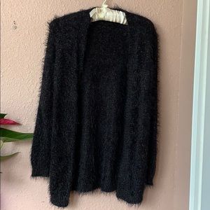 Black soft furry cardigan sweater